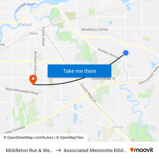 Middleton Run & Wedgewood to Associated Mennonite Biblical Seminary map