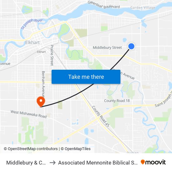 Middlebury & Collins to Associated Mennonite Biblical Seminary map