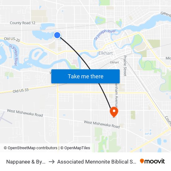 Nappanee & Bypass to Associated Mennonite Biblical Seminary map