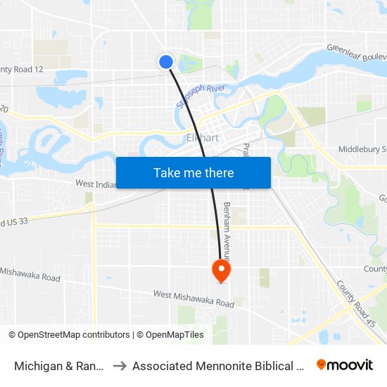 Michigan & Randolph to Associated Mennonite Biblical Seminary map