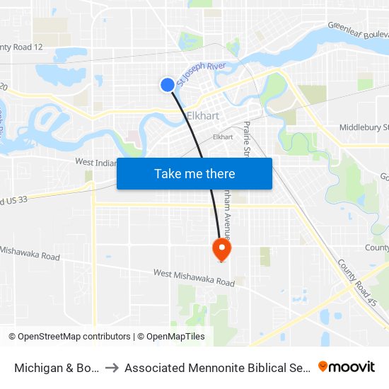 Michigan & Bower to Associated Mennonite Biblical Seminary map