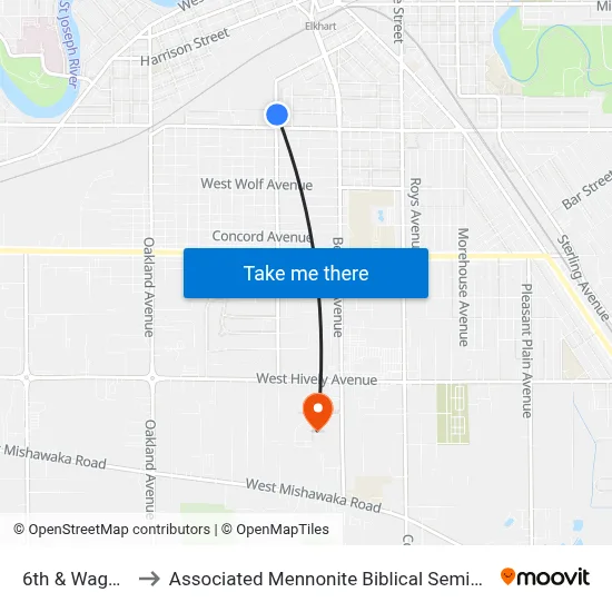 6th & Wagner to Associated Mennonite Biblical Seminary map