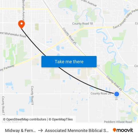 Midway & Ferndale to Associated Mennonite Biblical Seminary map
