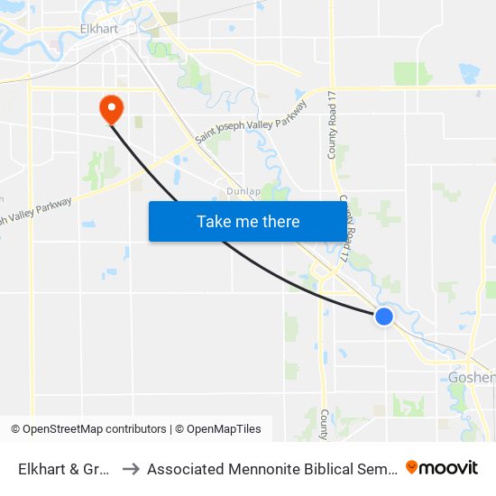 Elkhart & Green to Associated Mennonite Biblical Seminary map