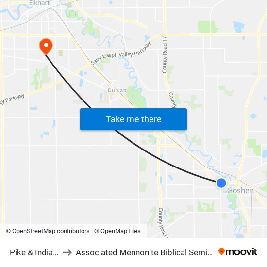 Pike & Indiana to Associated Mennonite Biblical Seminary map