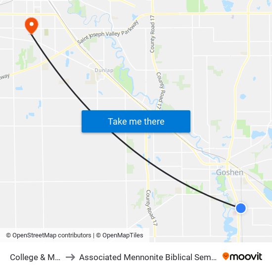 College & Main to Associated Mennonite Biblical Seminary map