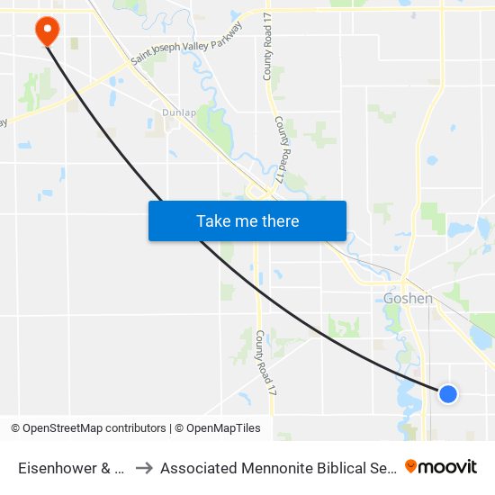 Eisenhower & 15th to Associated Mennonite Biblical Seminary map