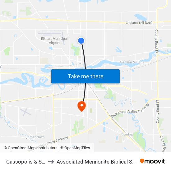 Cassopolis & South to Associated Mennonite Biblical Seminary map