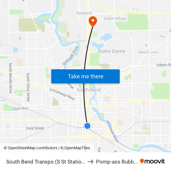 South Bend Transpo (S St Station) to Pomp-ass Bubble map