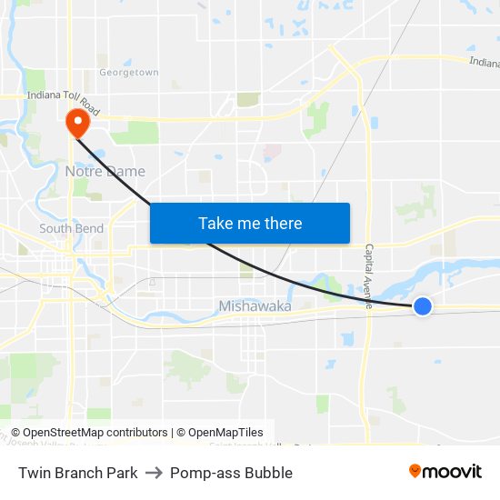 Twin Branch Park to Pomp-ass Bubble map