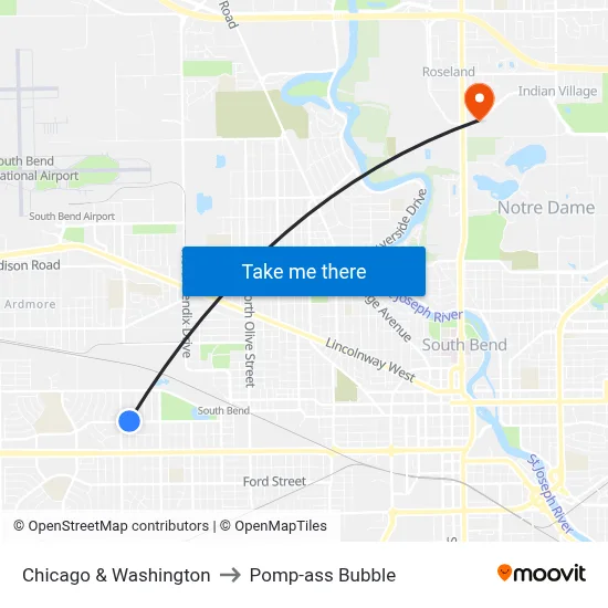 Chicago & Washington to Pomp-ass Bubble map