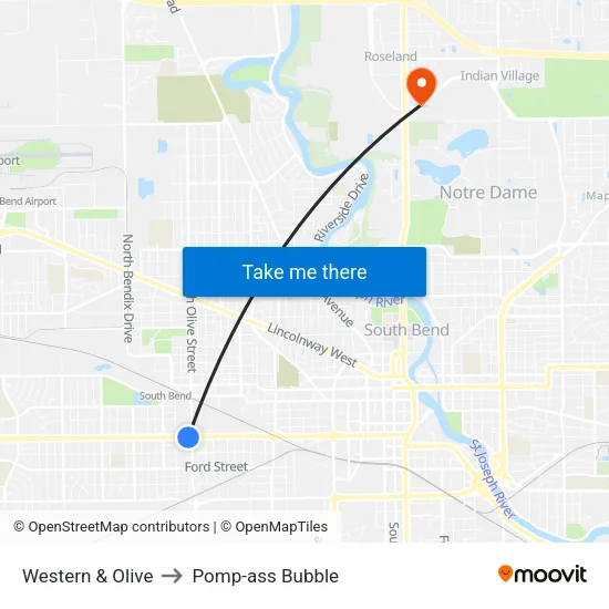 Western & Olive to Pomp-ass Bubble map