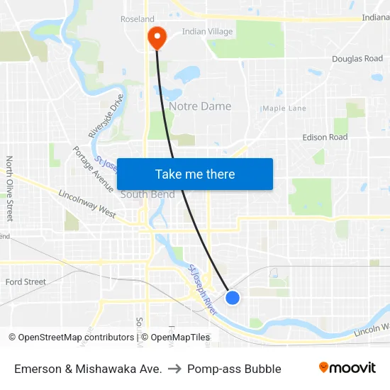 Emerson & Mishawaka Ave. to Pomp-ass Bubble map