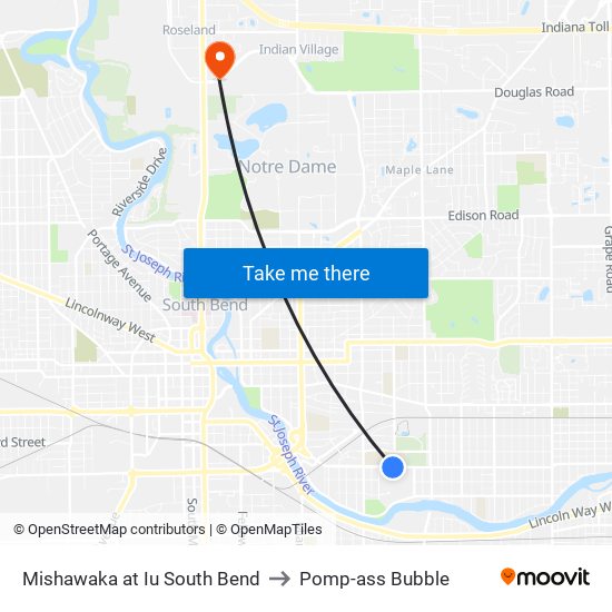 Mishawaka at Iu South Bend to Pomp-ass Bubble map