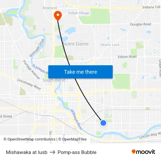 Mishawaka at Iusb to Pomp-ass Bubble map
