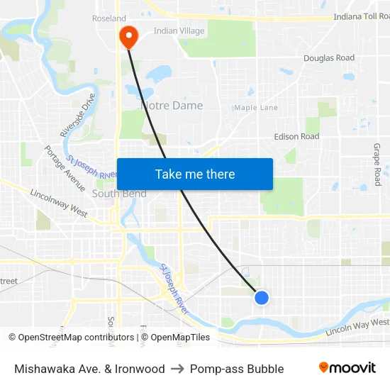 Mishawaka Ave. & Ironwood to Pomp-ass Bubble map
