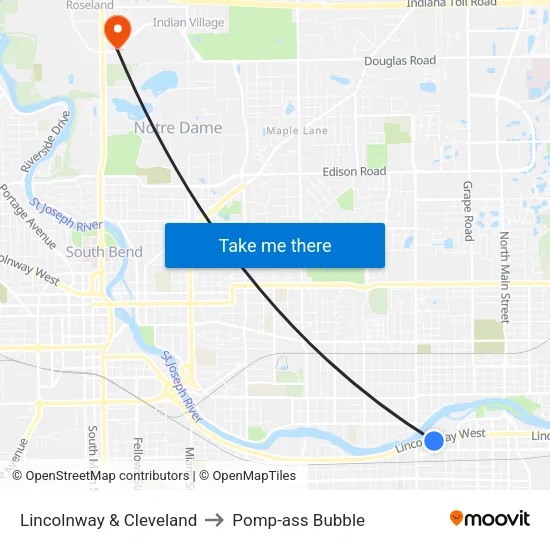 Lincolnway & Cleveland to Pomp-ass Bubble map