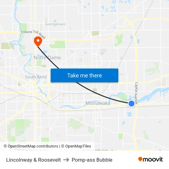 Lincolnway & Roosevelt to Pomp-ass Bubble map