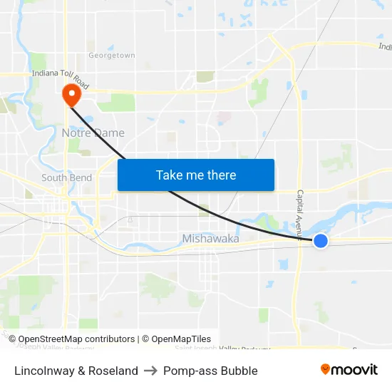 Lincolnway & Roseland to Pomp-ass Bubble map