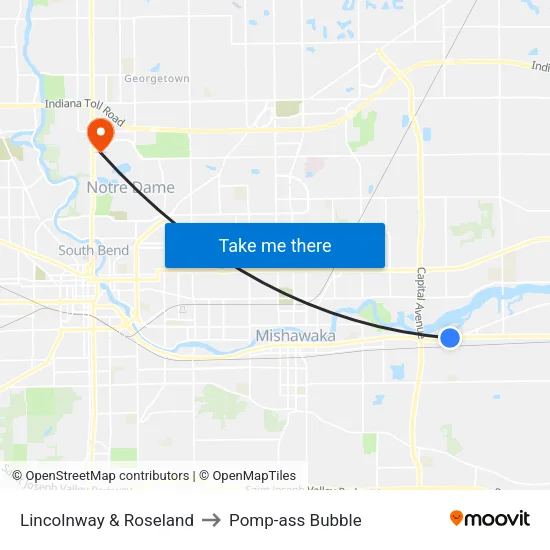 Lincolnway & Roseland to Pomp-ass Bubble map