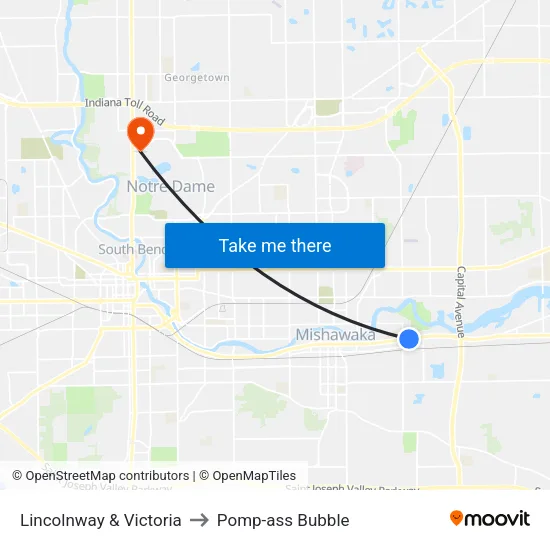 Lincolnway & Victoria to Pomp-ass Bubble map