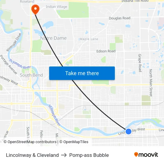 Lincolnway & Cleveland to Pomp-ass Bubble map
