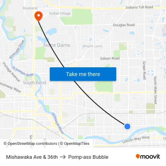 Mishawaka Ave & 36th to Pomp-ass Bubble map