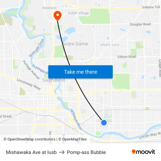 Mishawaka Ave at Iusb to Pomp-ass Bubble map