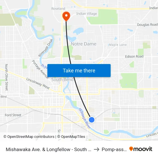 Mishawaka Ave. & Longfellow - South Bend Farmer's Market to Pomp-ass Bubble map