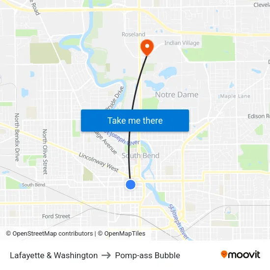 Lafayette & Washington to Pomp-ass Bubble map