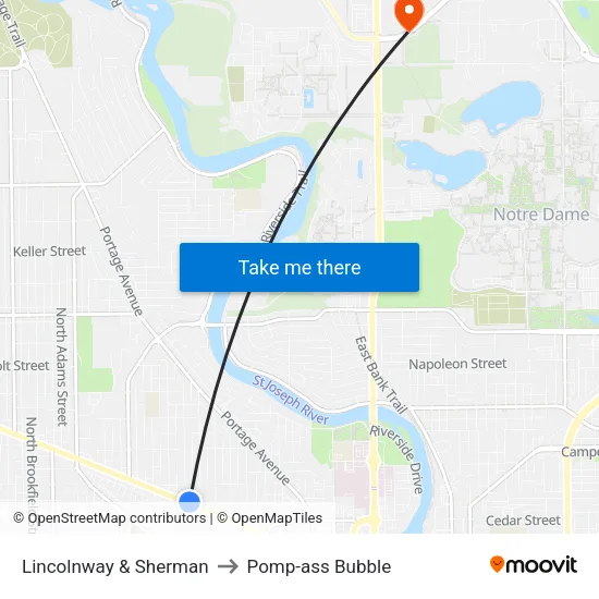 Lincolnway & Sherman to Pomp-ass Bubble map