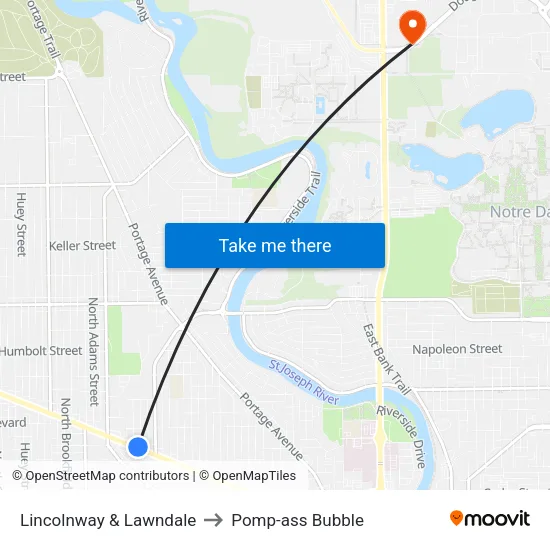 Lincolnway & Lawndale to Pomp-ass Bubble map