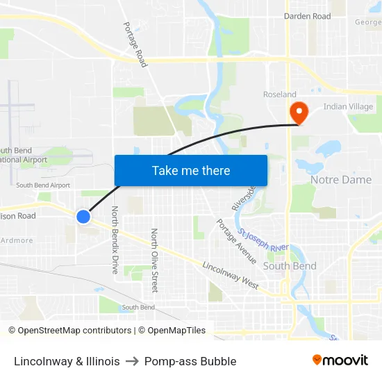 Lincolnway & Illinois to Pomp-ass Bubble map