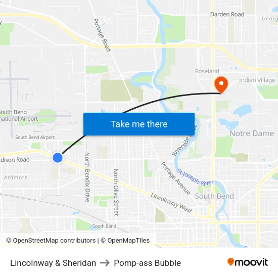 Lincolnway & Sheridan to Pomp-ass Bubble map