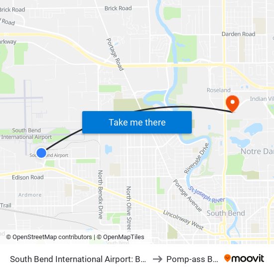 South Bend International Airport: Bus Terminal to Pomp-ass Bubble map