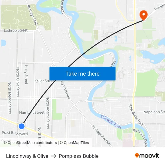 Lincolnway & Olive to Pomp-ass Bubble map