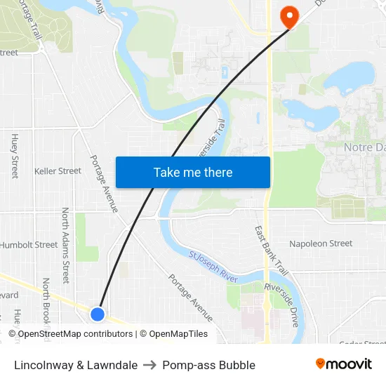 Lincolnway & Lawndale to Pomp-ass Bubble map