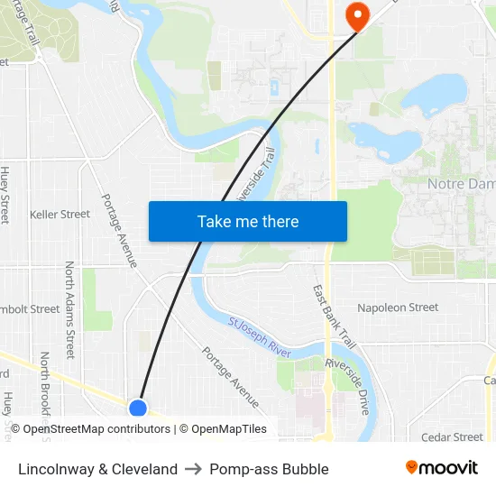 Lincolnway & Cleveland to Pomp-ass Bubble map