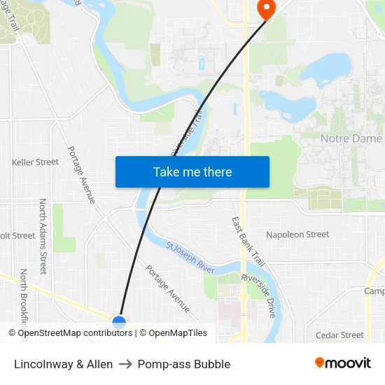 Lincolnway & Allen to Pomp-ass Bubble map