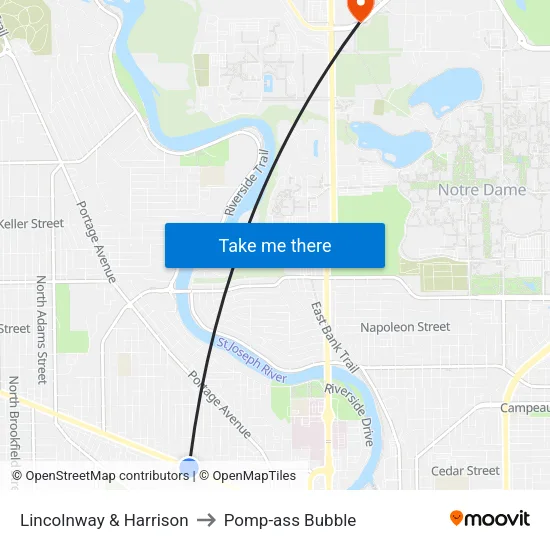 Lincolnway & Harrison to Pomp-ass Bubble map