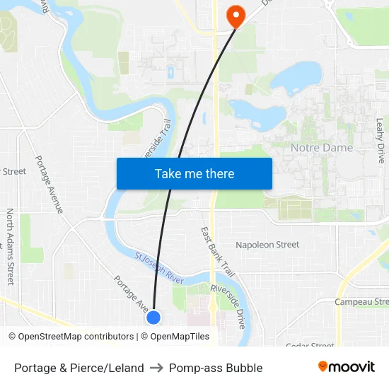 Portage & Pierce/Leland to Pomp-ass Bubble map