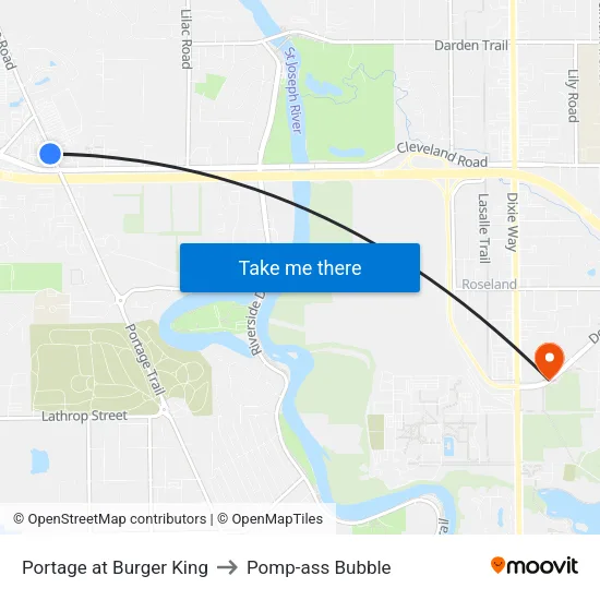 Portage at Burger King to Pomp-ass Bubble map