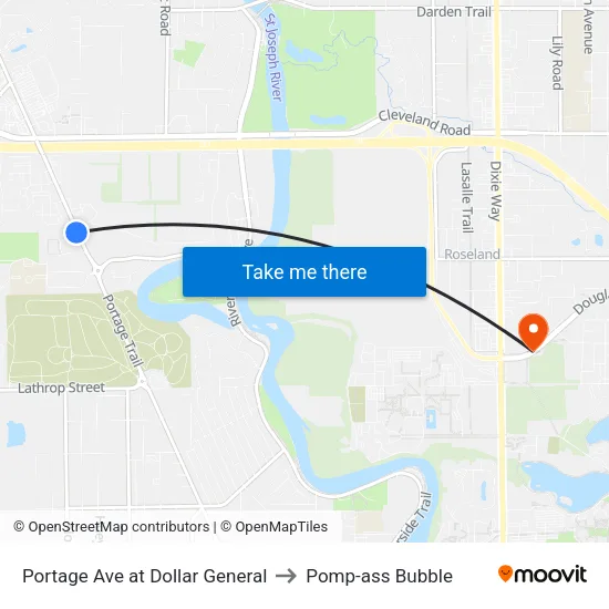 Portage Ave at Dollar General to Pomp-ass Bubble map