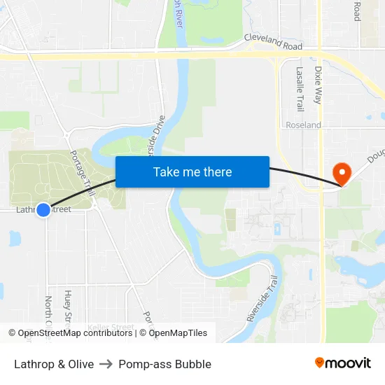 Lathrop & Olive to Pomp-ass Bubble map
