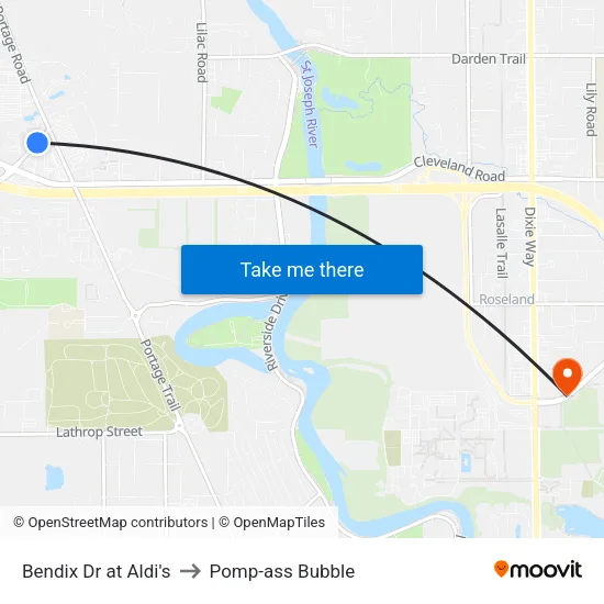 Bendix Dr at Aldi's to Pomp-ass Bubble map