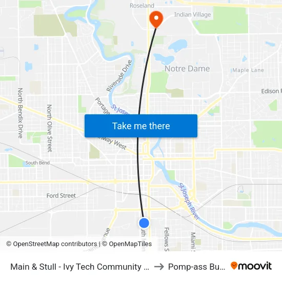 Main & Stull - Ivy Tech Community College to Pomp-ass Bubble map