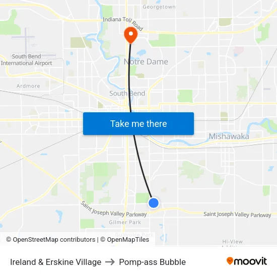 Ireland & Erskine Village to Pomp-ass Bubble map