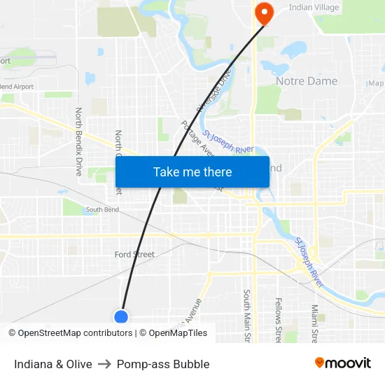 Indiana & Olive to Pomp-ass Bubble map