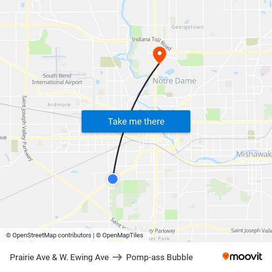 Prairie Ave & W. Ewing Ave to Pomp-ass Bubble map