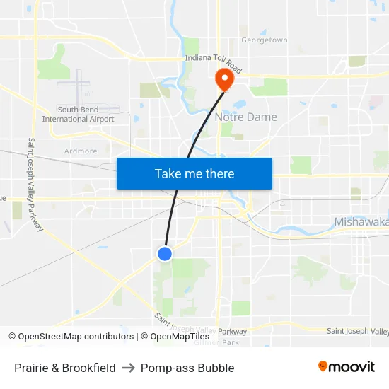 Prairie & Brookfield to Pomp-ass Bubble map